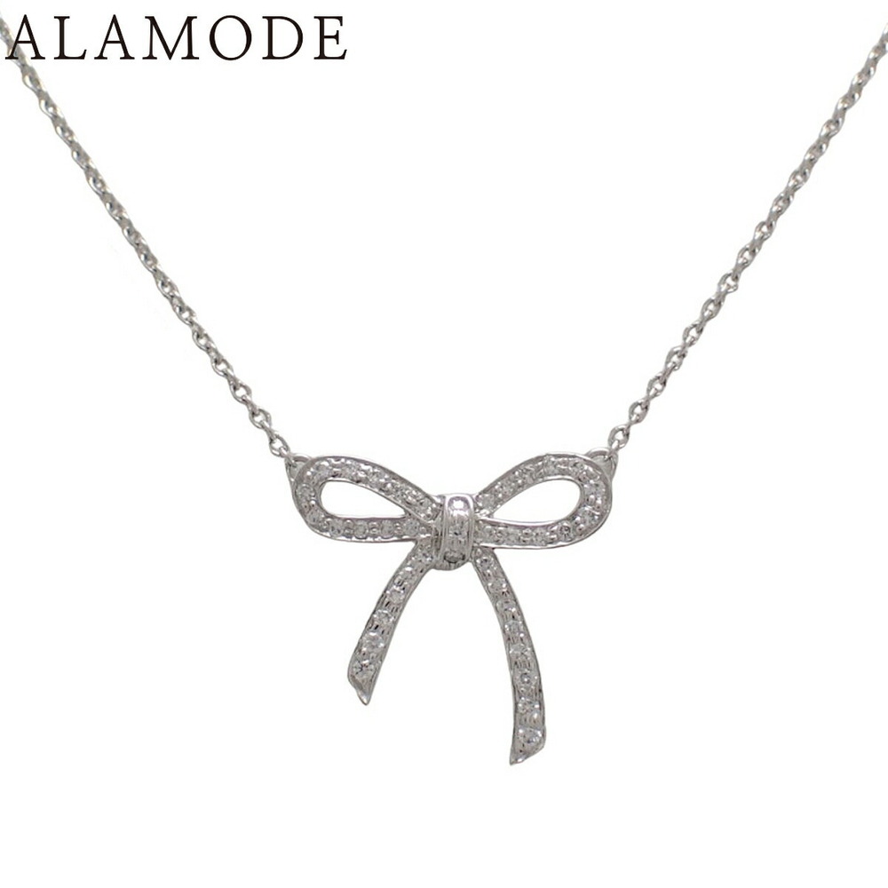 Tiffany & Co Bow Ribbon Motif Pendant Diamonds Platinum Necklace Jewelry